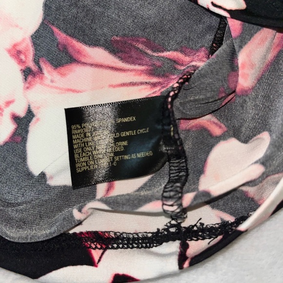 Worthington Black and Vibrant Pink Floral Blouse Cowl Neck - Picture 7 of 11